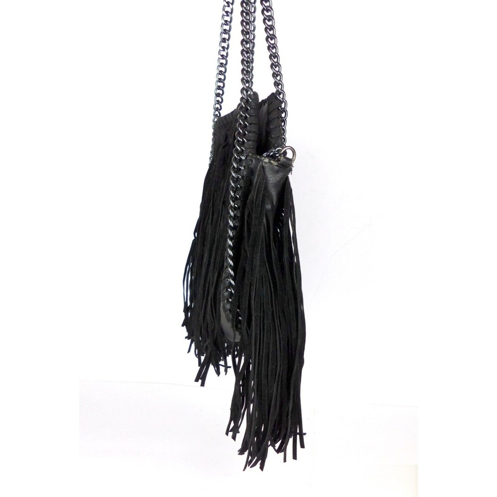 Steve Madden Fringe Chain Satchel Shoulder Bag Black Boho Festival Purse Rock - Picture 7 of 12